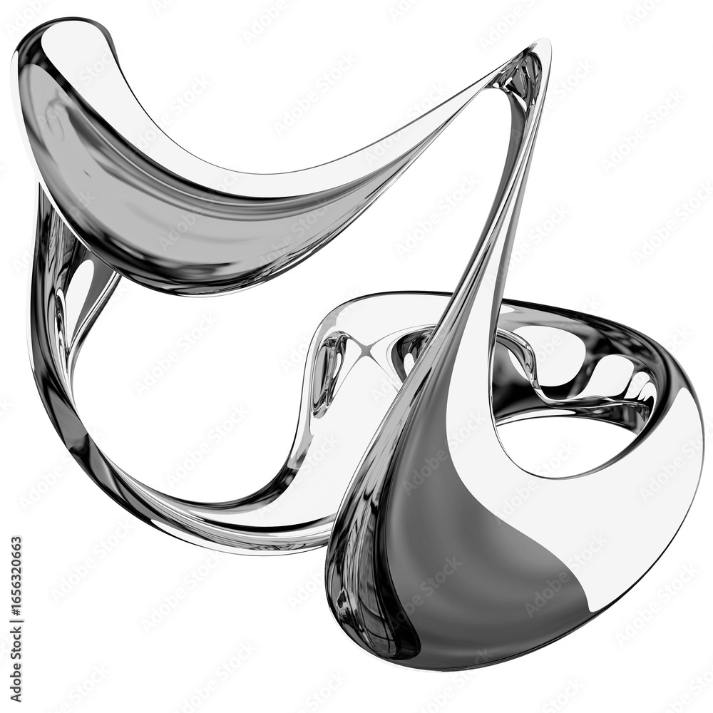 Aufkleber 3d chrome metallic abstract shape objects, 3d rendering aluminum gradient shape design element, futu