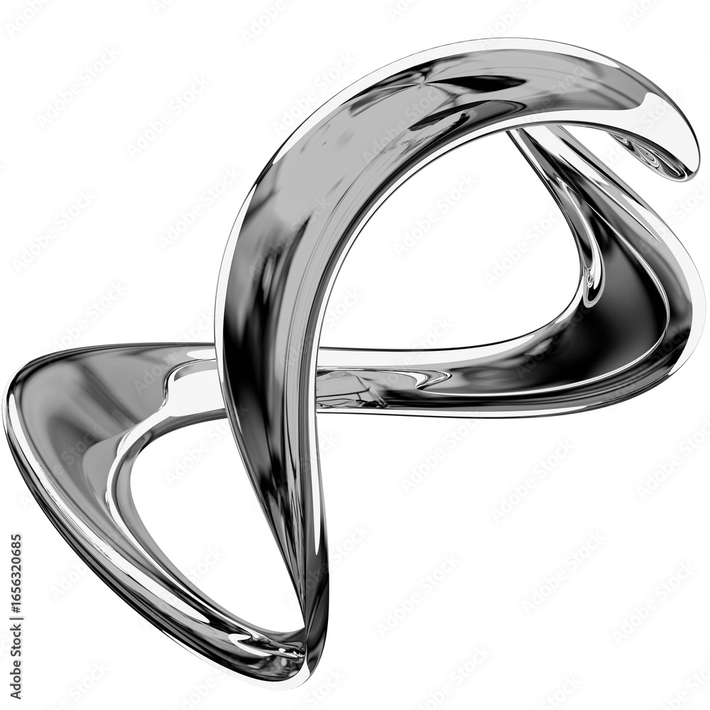 Poster 3d chrome metallic abstract shape objects, 3d rendering aluminum gradient shape design element, futu