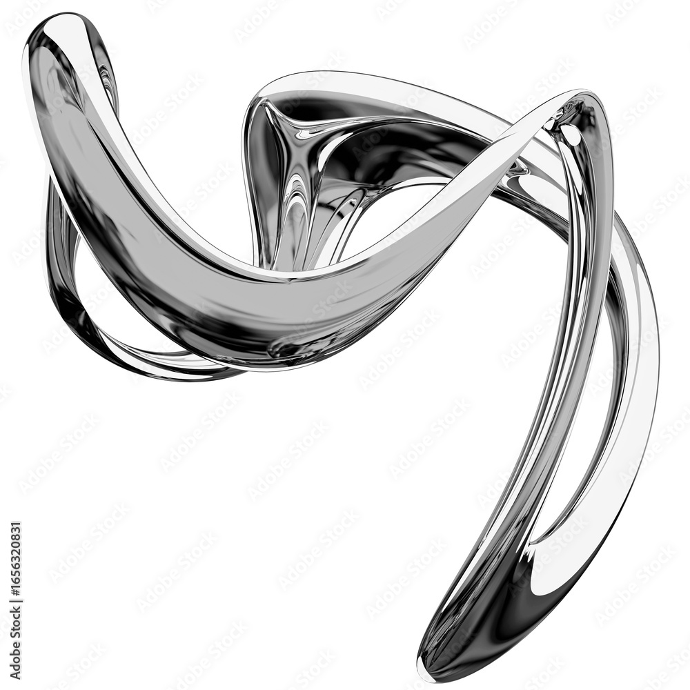 Fototapete 3d chrome metallic abstract shape objects, 3d rendering aluminum gradient shape design element, futu
