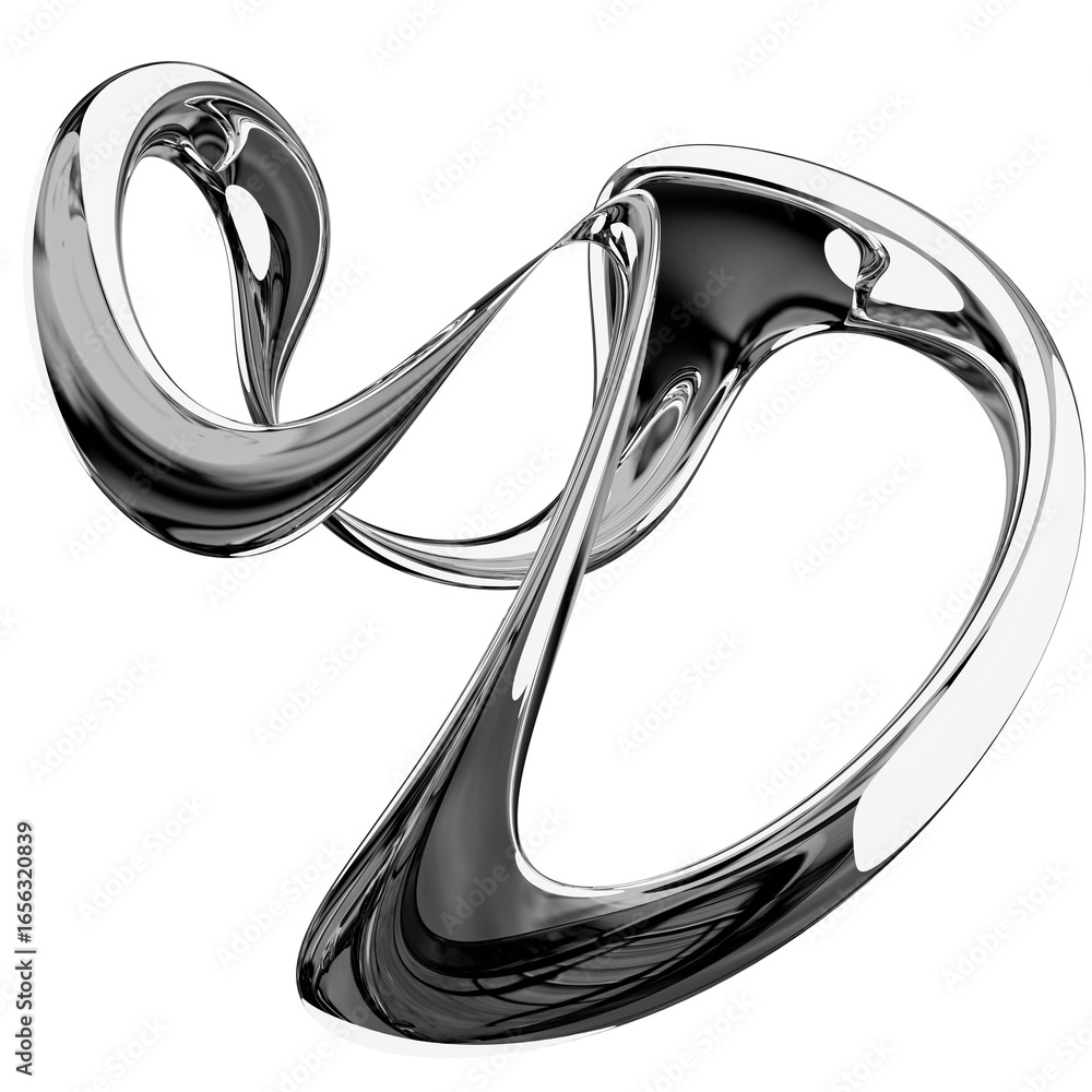 Poster 3d chrome metallic abstract shape objects, 3d rendering aluminum gradient shape design element, futu