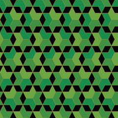 Raster illustration. abstract light and dark green geometric on black background. seamless repeat pattern.best for wall papers, packaging and other decorations.