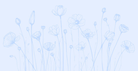 Floral print background in botanical style, floral background. Pastel tones vintage style wallpaper in vector.