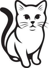 Obraz premium Sitting cat outline black and white kitten, Cute feline silhouette vector illustration