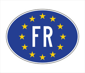 France EU-Style Car Sticker &ndash; FR Code with European Union Stars