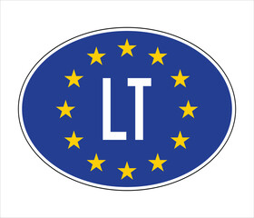 Lithuania EU-Style Car Sticker &ndash; LT Code with European Union Stars