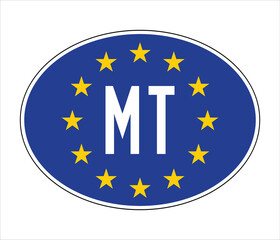 Malta EU-Style Car Sticker – MT Code with European Union Stars