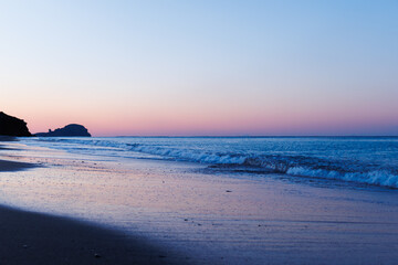 waves hitting on the coast and the beautiful sunrise in the mediterranean sea in Mersin