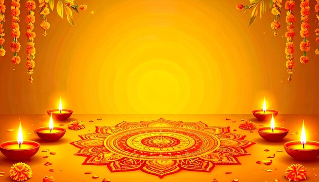 Elegant Rangoli and Diya Background for Ganesha Chaturthi