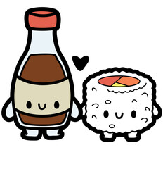 cute sushi couple - sushi roll soia sauce - layered cut file - japanese food