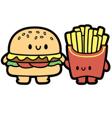 chibi burger and fries - layered cut file - food clip art