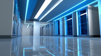 Obraz premium Clean and Modern Server Room With Blue LED Lighting
