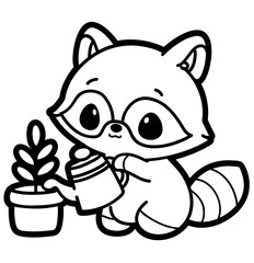 cute raccoon gardening - layered cut file - plant lover clipart