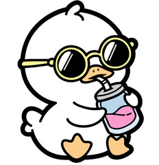 cute duckling drinking soda - layered cut file - animal clip art