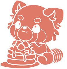 Fototapeta premium Cute Red Panda with pancake pile Illustration, Kawaii Cartoon Animal Celebration Character Isolated on White