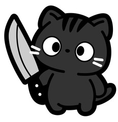 funny cute kitten with knife - layered cut file - animal clip art