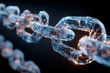 Blockchain technology concept on Low poly or polygonal style design with a chain of encrypted blocks to secure cryptocurrencies and bitcoin for online payments and money transaction on virtual screen