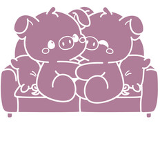 cute piglet couple on the couch