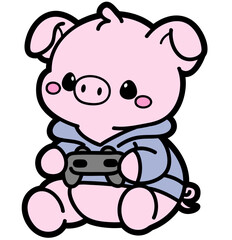 cute piglet gamer