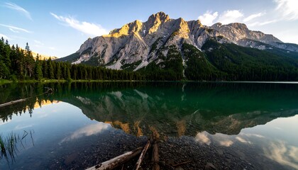 Mountain lake sunrise reflection (1)