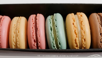 colorful macaroons on box