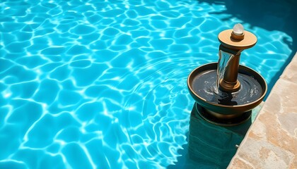 A luxurious, tan-colored handbag displayed on a white, circular pedestal, showcasing its design.