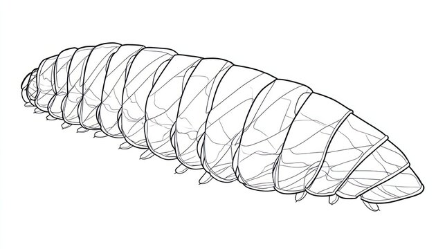 Segmented caterpillar-like grub drawn in fine lines