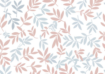 Vector illustration of seamless pattern of delicate pink and blue leaves on a, perfect for textile design and natural themes