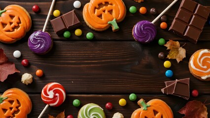 Halloween candy, chocolate, and pumpkin