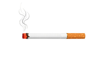 Realistic cigarette with smoke rising against a transparent backdrop, suitable for various design projects and illustrations