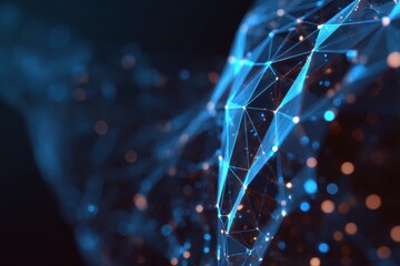 Cybersecurity and information or network protection. Future cyber technology web services for business and internet projects. Low polygon, particle, and triangle style design. Wireframe light