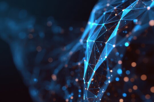 Cybersecurity and information or network protection. Future cyber technology web services for business and internet projects. Low polygon, particle, and triangle style design. Wireframe light