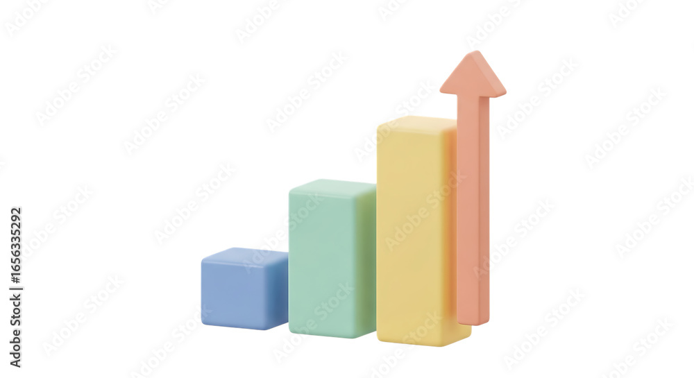 Poster colorful growth chart with blocks representing increasing data trends on a transparent background fo