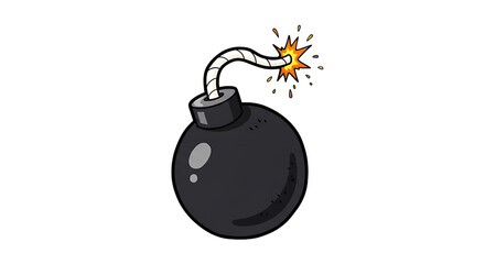 Cartoon style black bomb with a lit fuse isolated on a transparent background ready for various illustrative uses