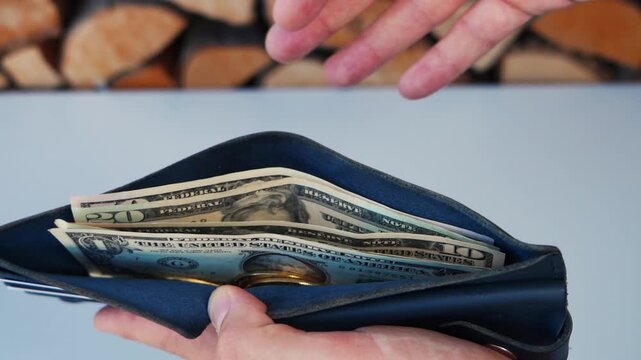 Digital currency, digital gold of the future. Bitcoin and other cryptocurrency coins in a wallet close-up. Money transactions and dollar and usdt exchange. Financial market and investments