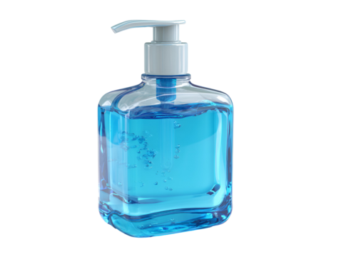 Blue hand sanitizer bottle pump dispenser hygiene clean