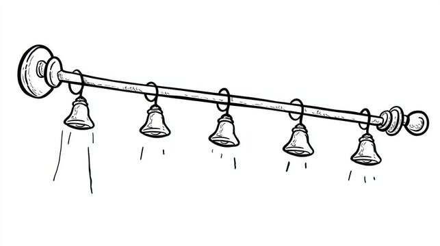 Rod with five bell-shaped decorations; light from beneath. Simple sketch