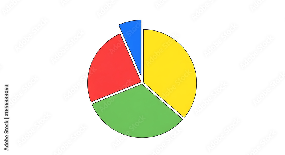 Poster colorful pie chart representation with various segments isolated on transparent background