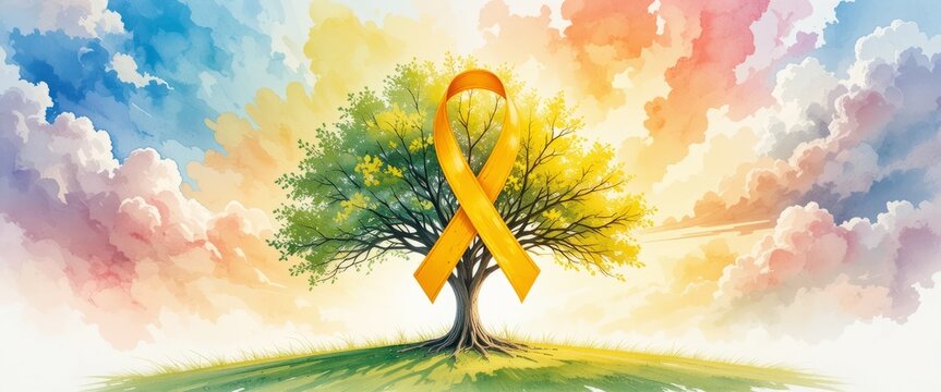National Cancer Survivors Day Awareness yellow Ribbon Tree Design National Cancer Survivors Day Awareness Ribbon awareness for adenosarcoma, bladder cancer, bone cancer, endometriosis, sarcoma, spina