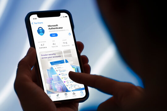 Guilherand-Granges, France - August 19, 2025. Microsoft Authenticator is a mobile app for multi-factor authentication (MFA), providing secure login and passwordless access to accounts.