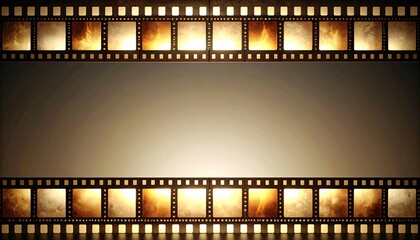 Nostalgic cinematic background featuring horizontal vintage film strips with a grunge, aged texture creating a border