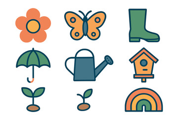 Spring garden icons with glowing effect