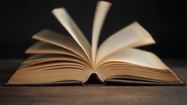 開かれた古い本の上にページがめくれるシーン