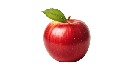 Bright red apple with a green leaf isolated on a transparent background ready for design use