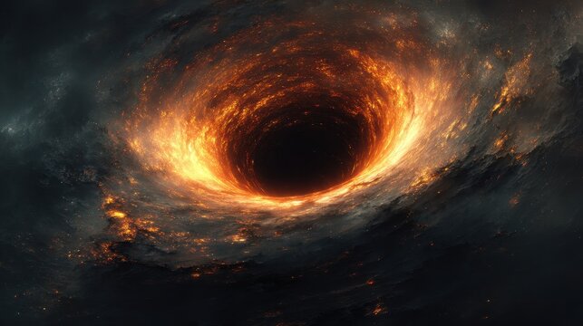 Dark Void. Black Hole Vortex with Orange Light in Abstract Space