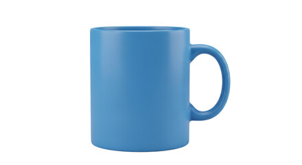 Bright blue ceramic mug with smooth finish, perfect for coffee or tea, isolated on transparent background