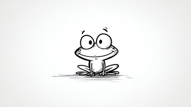 Cartoon frog with big eyes sits on a white background, sketch style