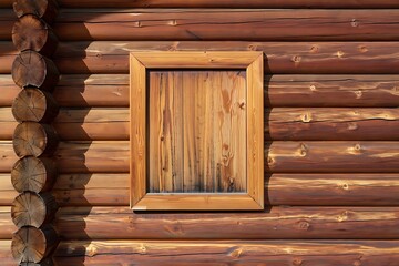 Wooden Window Frame on a Log Cabin Wall in Natural Light