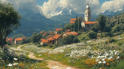 Scenic alpine village nestled in a valley