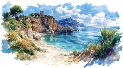 Fototapeta premium Coastal landscape painting