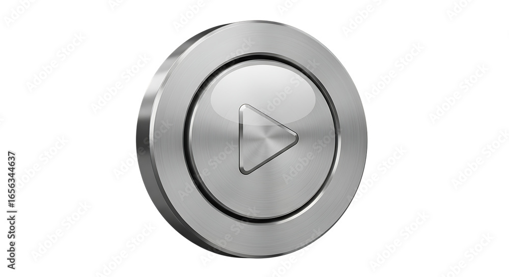 Poster metallic play button icon isolated on transparent background for digital applications or media purpo